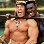 Arnold-Schwarzenegger-and-Grace-Jones-on-the-set-of-Conan-the-Destroyer