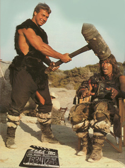 Sven-Ole-Thorsen-and-Arnold-Schwarzenegger-on-the-set-of-Conan-The-Barbarian